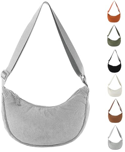 Uwiyo Crescent Bag pour Femme, Velours Côtelé Sac à Bandoulière pour femme Sac à Croissants Sace Portatif en forme de Croissant avec Sangle Réglable pour un Usage Quotidien