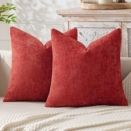 MIULEE 2er Kissenbezug Fransen Chenille Kissenbezüge Kissenhülle Sofakissen dekokissen zierkissen für Couch Sofa Wohnzimmer Rot 40X40 cm