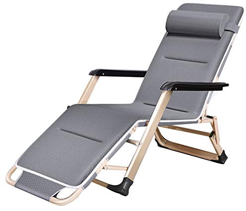 QUSYZD Klappstuhl, 180° flach/verstärktes Vierkantrohr/mit Kissen/Wattepolster wählbar, belastbar bis 200 kg,Grau +4d-Polster,Gray +4d Pad