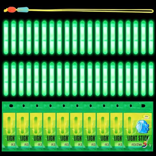 50Pcs Knicklichter Angeln Angel Knicklichter Angel-Leuchtstäbe 4.5x37mm | für Nachtfischen|,Karpfen,Raubfische,Anfänger Angler,mit 1 PE-Verstärkte Äste