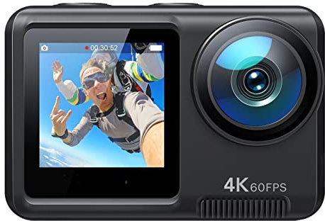 DIGNIFE Action Camera, Action Camera 4k/60fps Dual-Screen 32ft Waterproof with 1350mAh Batties, Touch Screen Vlog Cam, Underwater Camcorder