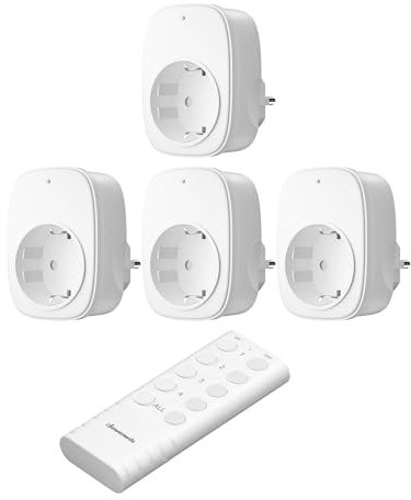 DEWENWILS Enchufe Inalámbrico con Control Remoto, Interruptor de Pared Inalámbrico de Encendido/Apagado, 16A 3680W, Material Ignífugo, Interruptor de Luz Expandible, 50M Alcance, 1V4 Preprogramado