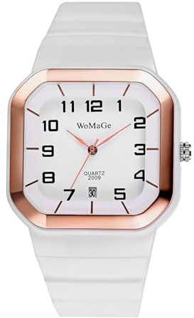 OIDEA Relojes Analógico Cuadrado Unisex: Reloj de Cuarzo para Hombre y Mujer Escala de Números Arábigos Correa de Silicona Calendario - para Ocio Negocios Regalos