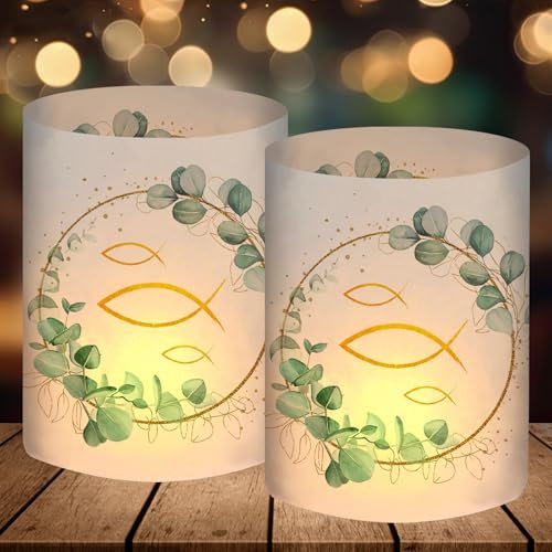 12 portacandele da tavolo per comunione, cresima, battesimo. Decorazione per la prima comunione eucalipto, verde, regali per il battesimo per ragazzi e ragazze.