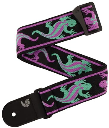 D'Addario Gitarrengurt – Zubehör für Akustik- und E-Gitarren – Enden aus Öko-Leder – Vintage Lizard, Grün & Pink