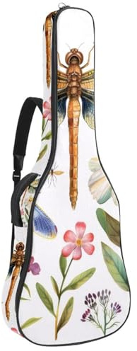 Gitarrentasche in voller Größe, wasserdichte Gitarren-Abdeckung, Tragetasche für akustische klassische E-Gitarren, Blumen, Frosch, Pilz, Mehrfarbig 04, 42.9x16.9x4.7 in, Lässiger Tagesrucksack