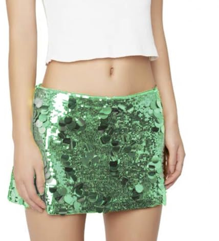 Glitzer Rock Damen Kurz Minirock Pailletten Rock Karneval Rock Sexy Mini Rock Bauchtanz Party Kostüm Festival Glitzerrock Rave Outfit Kostüm Disco Club A-Linie Tüllrock (A-Grün, S)