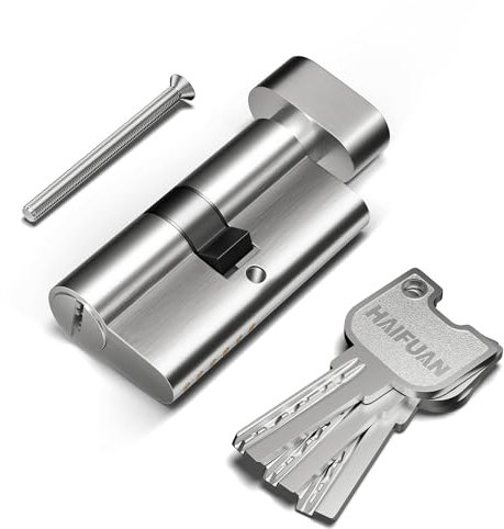 1 Pc of 60 mm (30T/30) Brass Core Mortise Door Lock Cylinder,Singe Side Entry with 3 Brass Keys, Thumbturn knob on The Other Side,Nickel Brushed Color(60-T-NB)