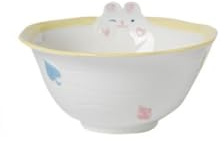 Ceramic Underglaze Tableware Plates and Bowls with Cartoon Patterns Rice Salad Cute Dinner Household Snack Breakfast Dessert Bird's Nest Fruit Ice Cream Soups Pasta Spoons(5-Inch Bowl,Yellow Rabbit)