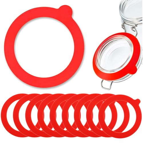 JchEnye Pack de 10 juntas de sellado, anillos de goma, juntas de sellado de vidrio de silicona, para frascos de conservación, de color rojo, juntas de sellado antirretorno.