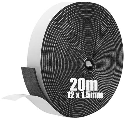 SDLDEER Ruban d'étanchéité, autocollant, en caoutchouc mousse, pour joints de fenêtre, porte - Anti-collision - Isolation acoustique - 12 mm (l) x 1,5 mm (D) x 20 m (L x l)