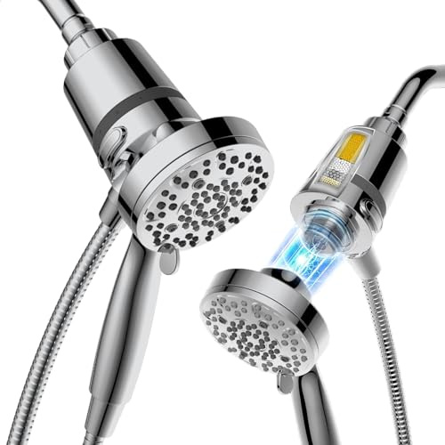 SANYCASA Filtered Shower Head with Handheld, Magnetic Docking System, High Pressure Handheld Shower Head with KDF Filter for Hard Water, 6 Spray Modes, Easy Installation – CP