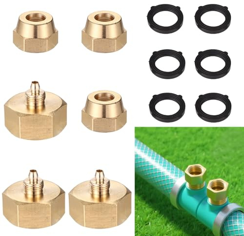 Lyreh Juego de 3 Adaptadores de Manguera 3/4 a 1/4 Pulgada, Adaptadores Grifo Latón y 6 Arandelas Goma para Convertir Mangueras Agua para Sistemas Riego Jardín y Granja