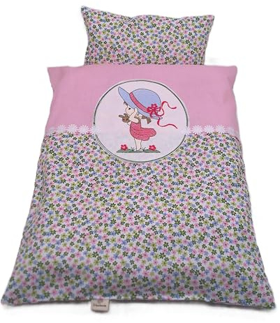 Puppenbettwäsche Streublümchen`Serie Bellis`, verschiedene Modelle und Größen, für Puppenbett, Puppenwagen Decke 40h x 32b, Kissen 16h x 22b (Mädchen D.40 x 32, K.16x 22)
