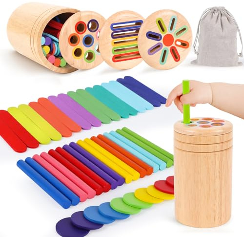 Montessori Spielzeug ab 1 2 Jahr, Spielzeug ab 1 2 Jahre Farbe Sortierspiel | Holzspielzeug ab 1 Jahr, Baby Spielzeug 1 Jahr, Geschenk Mädchen Jungen 1 2 Jahre, Sensorik Spielzeug, Motorikspielzeug