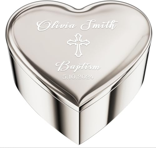iDIY Boîte à Bijoux Personnalisée avec Croix, Nom et Date, Cadeau de Baptême pour Petite Fille, Couleur Argent-Baptême