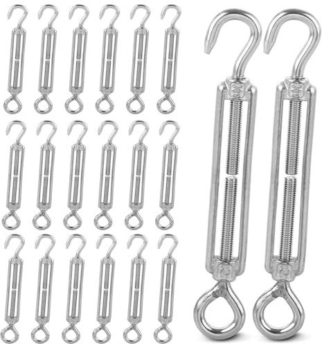 LOLYSIC Spannschloss-Drahtspanner M5 (1/4 Zoll), Haken- und Ösenspanner, robuster Edelstahl, verstellbarer Drahtseilspanner, 20 Stück