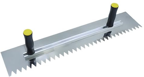 Cazzuola for piastrelle dentata in acciaio inossidabile da 24x4,7 pollici con manico, grande cazzuola for piastrelle, for un'applicazione rapida e uniforme dell'adesivo sul pavimento (denti rotondi/de