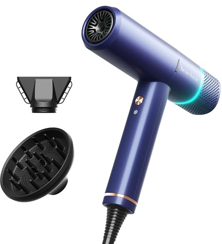 Föhn Ionen Haartrockner, 150000 U/min Fön mit Diffusor für Frauen & Männer, Schnelltrocknen mit 3 Temps/2 Geschwindigkeiten, Leicht für Heimreisen, Gleichmäßige Hitze, Geräuscharm, Blau