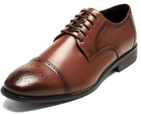 HEEZ Men's Dress Shoes, Classic Cap Toe Oxford for Men Non Slip, Comfortable Lace Up Derby Shoes for Formal Business Work Wedding Office Prom, Dark Brown, Size 11