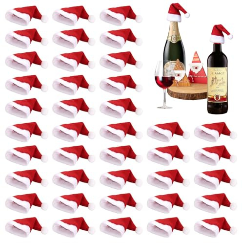 QIZHIQIAMY Mini Weihnachtsmützen Weihnachten Flaschen Deko Klein Weihnachtsmütze für Bestecktasche Flaschenmütze Weihnachten Tischdeko, Puppenhausdekoration und Klein Weihnachtsbaumschmuck