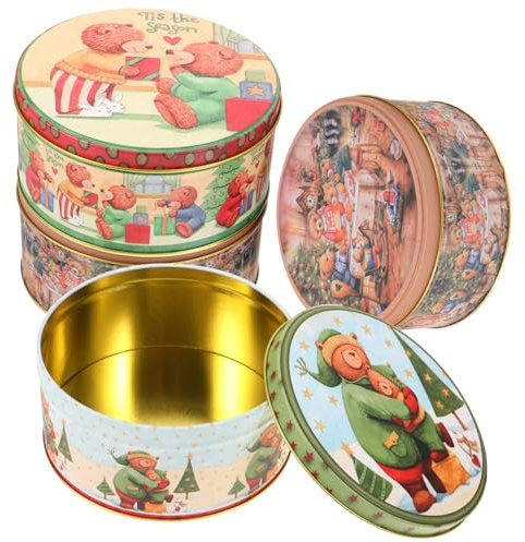 MOTHNUR 4pezzi Scatole Regalo Di Natale in Latta Motivi Orsetti Scatole Per Biscotti e Caramelle Festive Per Amici e Feste