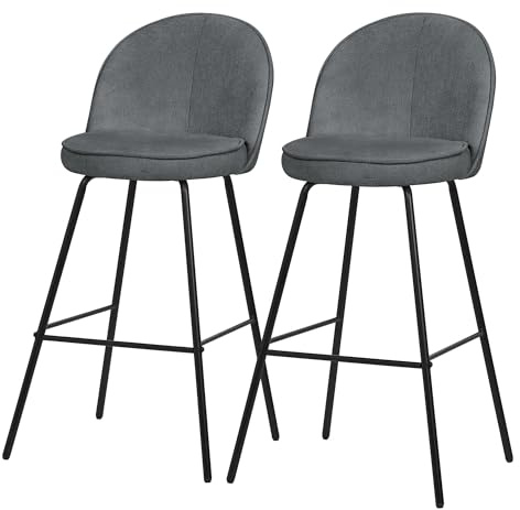 ML-Design Barstolar 2-pack Antracit Tygklädda H75 cm Ergonomiska Komfortabla Höga stolar med Stabilt Metallstativ Ryggstöd Fotstöd Köksstolar Bistrostolar Lounge Barpallar Stolar för Kök Matplats Bar