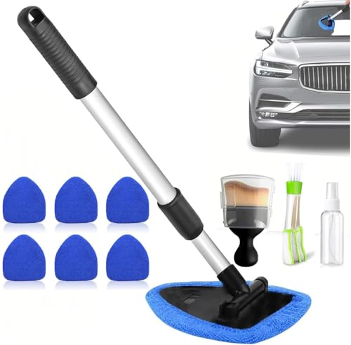 KXYINOS Nettoyant pour Pare-Brise 10PCS, Nettoyage Pare Brise Kit, 180° Extensible Brosse de Nettoyage Pare Brise intérieur avec 6 Tampons Microfibres pour Le Nettoyage des Vitres