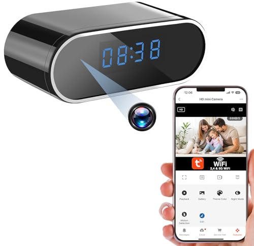 YCCNIU Cámara Espía WiFi 5G, Reloj con Cámara Oculta WiFi HD 1080P | Mini Cámara Espía Oculta de 120°, Visión Nocturna, Detección de Movimiento, Grabación en Bucle, Visualización Remota