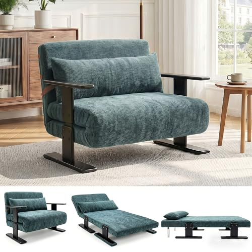 Cyclauricate 3 in 1 Schlafsessel mit Bettfunktion, Gästebettfür, Sofa mit Schlaffunktion und 5-Fach Verstellbarer Rückenlehne, Schlafcouch für kleine Räume und Wohnzimmer, Sofa Bed in Blau (100cm)