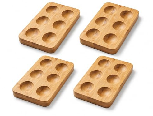 Huevera de Madera de Bambú (6 Huevos) – Bandeja Organizadora Rectangular para Nevera y Encimera – Soporte de Diseño Plano para Servir Huevos Rellenos, Crudos y Cocidos – Estilo Rústico Moderno (4)