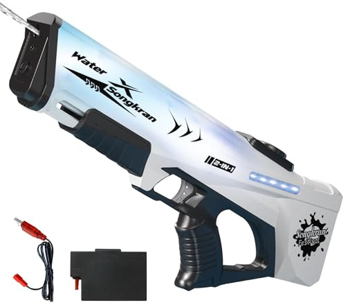 Pistolet à Eau Électrique pour Enfants Adultes, Pistolet a Eau Puissant avec Automatique et Manuel, Aspiration d'eau, portée de 8 à 10 m, lumières LED, Jouet de Piscine (Noir)