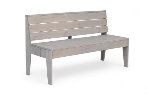 SG SiestaGarden Gartenbank 150 cm aus FSC-Holz, 2-3 Sitzer | Wetterfeste Sitzbank mit Rückenlehne und Grey-Wash-Finish, Moderne Balkonmöbel für Terrasse, Eingang, Balkon und Garten