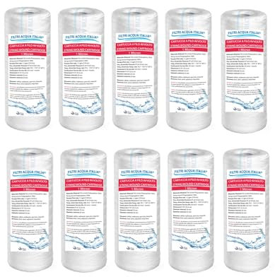 Filtri Acqua Italia Filtros de agua Italia Cartucho de filtro de alambre envuelto 5 pulgadas Micron 1 Polipropileno Sedimentimentos, juego de 10 unidades