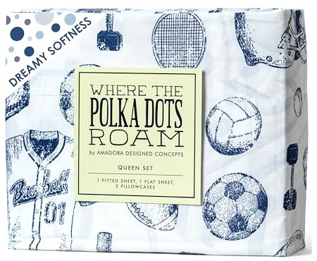Kids Sports Bedding Set Full Size, Super Soft Baseball, Football, Soccer Themed Bedsheets for Teens and Children, Wrinkle Resistant Premium Flat and Fitted Sheets for Boys and Girls Sports Room Décor