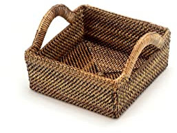 Calaisio, High End Square Small Woven Serving / Bread Basket with Handles, 7 x 7 x 3.25
