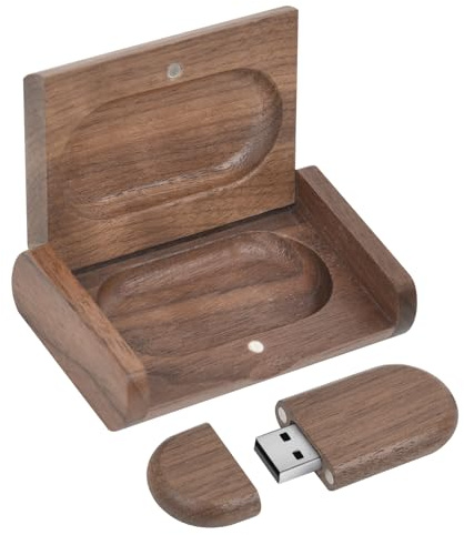 Nyhet USB 2.0 USB-minne i trä, datalagring, minnessticka USB-sticka med trälåda (32 GB, ellips brun)