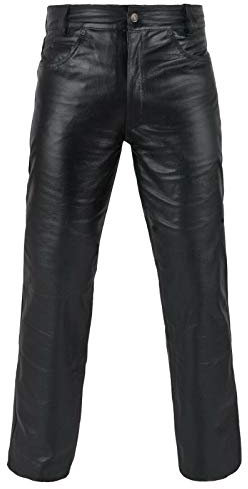 FNine Genuine Leather Full Grain Motorbike Leather Pants, Motorcycle Style, 36 Inches Waist, Black