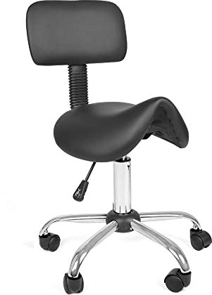 Mingone Sattelhocker mit Rückenlehne Drehhocker Arbeitsstuhl Ergonomisch Bürohocker mit Rollen Sattelstuhl 360° Hocker Hoehenverstellbar ，Schwarz