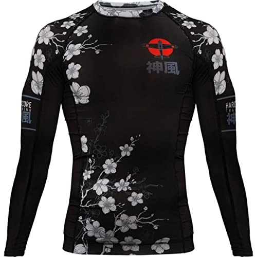 Hardcore Training Men's Rash Guard Compression Long Sleeve Kompression Lång Arm Herr Män Jiu Jitsu MMA No-Gi Tight BJJ (DE/NL/SE/PL, Alfa, S, Regelbunden, Regelbunden, Black/Grey/Red)