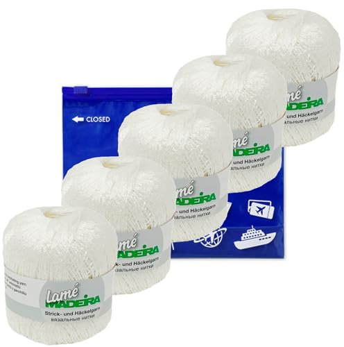 Glitzergarn Haekelgarn Strickgarn metallisiertes Häkelgarn Madeira Lamé 5x25g Farbe 490 weiss