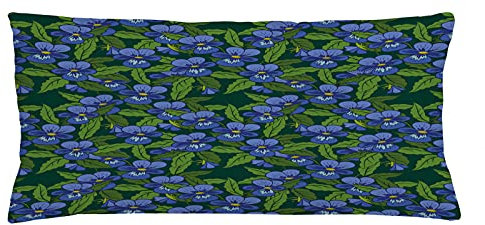 ABAKUHAUS Stiefmütterchen Kissenbezug, Top View Blüten und Blätter, Dekorativer Kopfkissenhülle mit Beidseitiger Druck, 90 x 40 cm, Ceil Blau Grün Smaragd