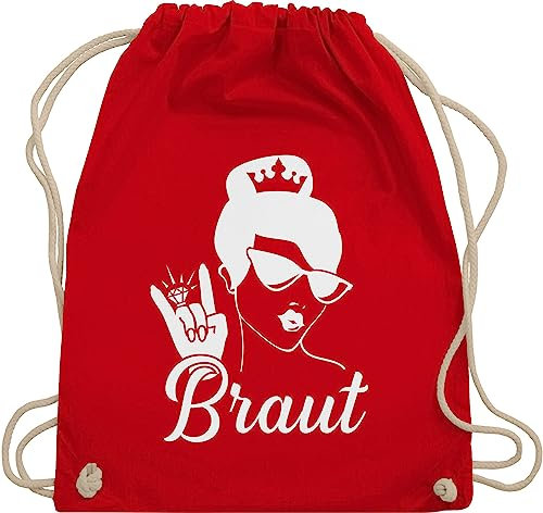 Turnbeutel Rucksack - Braut mit Ring I JGA Geschenk Junggesellinnenabschied I Junggesellenabschied Frauen I - Unisize - Rot - tasche rockig brauttaschen bachelorette party junggesellinnen beutel