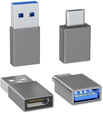 4-Pack USB C to USB Adapters, with 2 Type C Female to A Male Converters & 2 USB C Male to USB Female Connectors, Compatible with iWatch, iPhone 16 Pro Max 16Pro 16Plus 16, AirPods, Ultra 8 9 - Gray