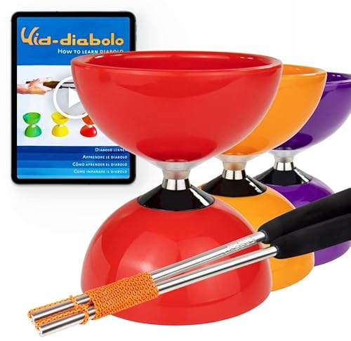 Juggle Dream Carousel Diabolo jongleringsset – trippel kullager axel – med aluminiumhandpinnar och online inlärningsvideo – jonglering (röd)