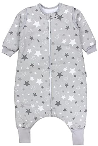 TupTam Baby Schlafsack mit Beinen und Ärmeln OEKO-TEX zertifizierte Materialien, Winterschlafsack 2,5 TOG Unisex, Farbe: Sterne Weiß/Grau, Größe: 68-74