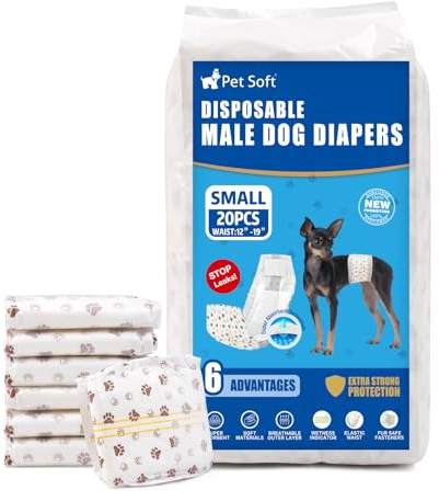 Pet Soft Pañales Desechables para Perros machos, 20 Unidades, pañales superabsorbentes para Cachorros, pañales para incontinencia con indicador de Humedad (S-20 Unidades)