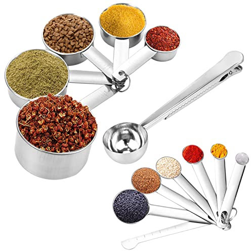 13 Pcs Set of Stainless Steel Measuring Cups and Spoons, Measuring Cups for Baking and Cooking Stackable Measuring Spoons Sets with Clip and Leveler for Precise Measurements