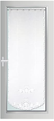 Bestlivings Türpanneaux 180x60cm Blumen (Weiß) Stangendurchzug, Voile Kurzgardine mit Stickerei - Bistrogardine Panneaux