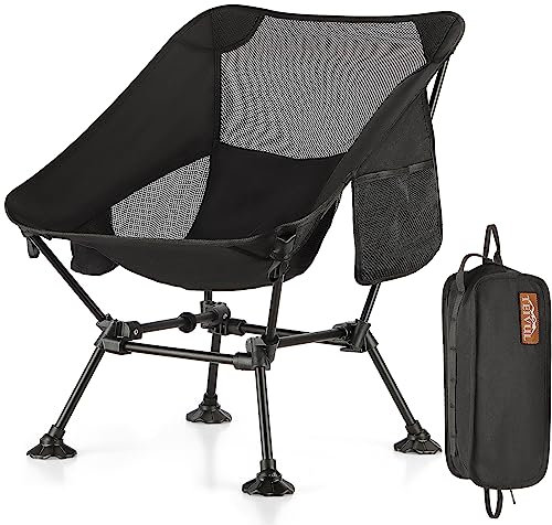 TEIVUL Folding Camping Chair for Adults – Lightweight Portable Camp Chair with Cup Holder & Side Pockets, Compact & Sturdy Backpacking Chairs for Hiking, Fishing, Travel – Black
